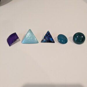 5 pairs of vintage earrings, blue unique geometric earrings, mermaid earrings